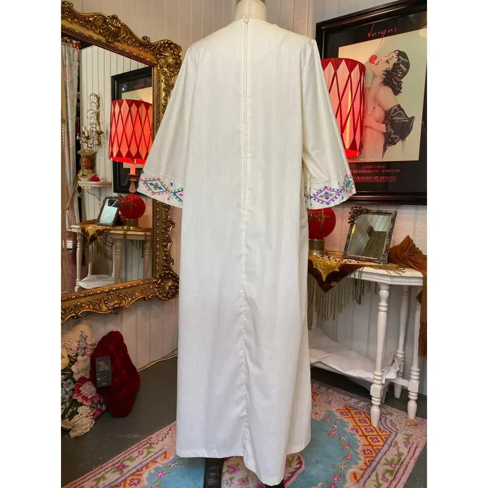 vintage 1970s cotton embroidered kaftan 70s loungewear southwestern maxi dress - Picture 10 of 10